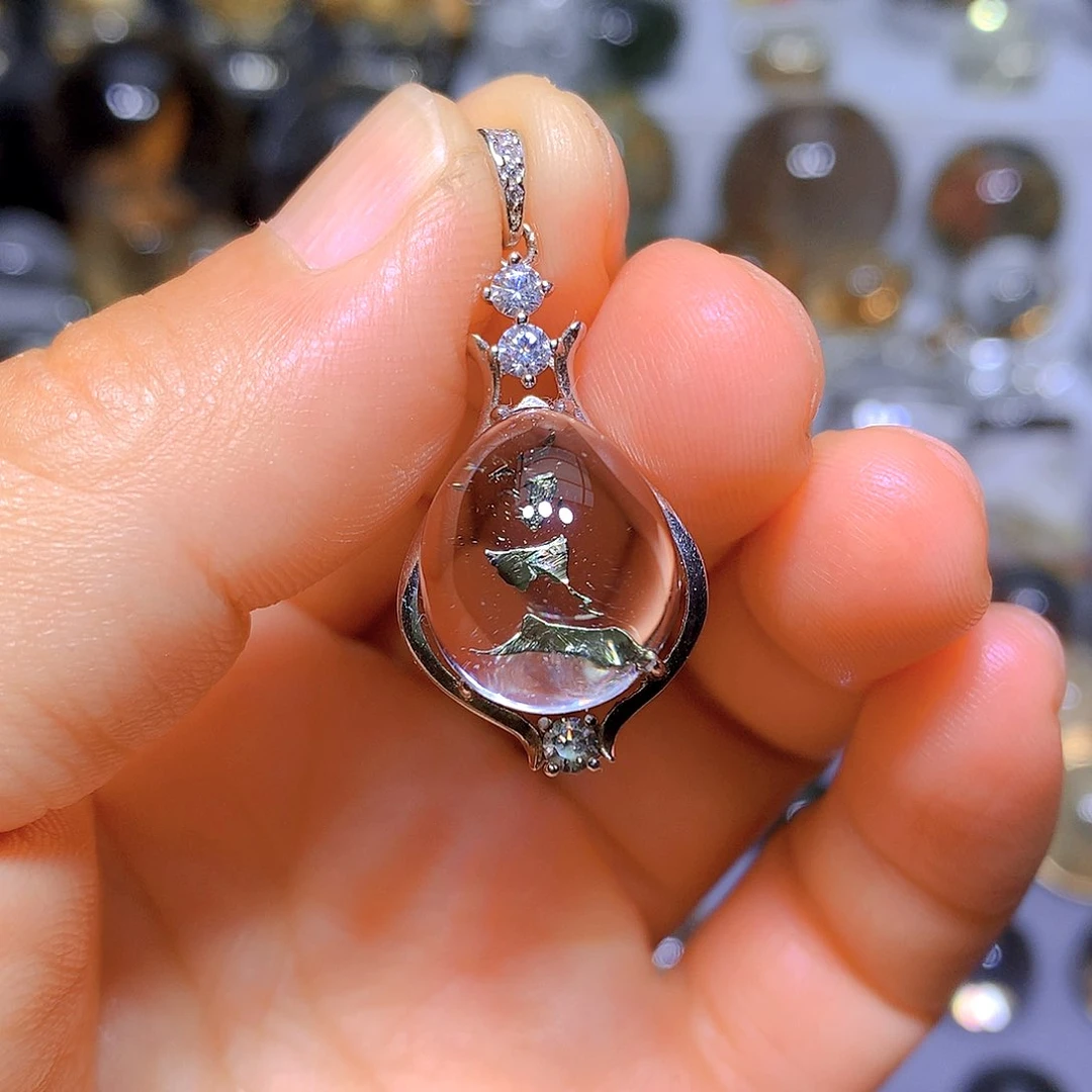 吊坠银S925镶嵌水晶天然水晶