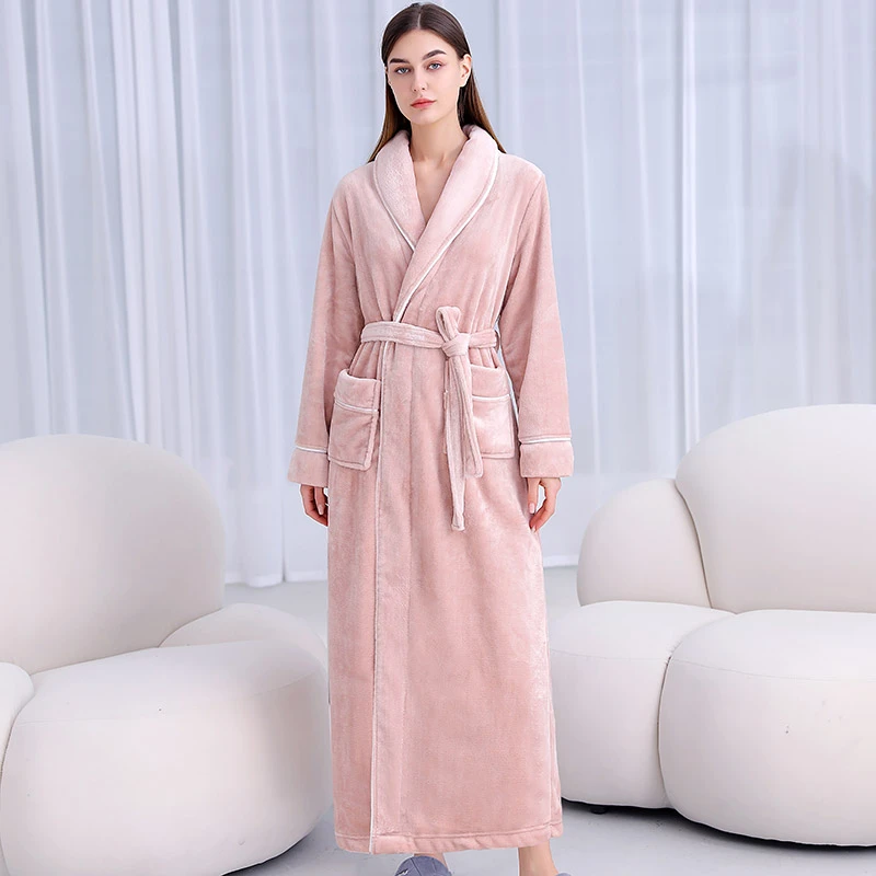 睡袍到脚踝女秋冬季长款浴袍加厚毛毛珊瑚绒孕妇连体睡衣2025新款