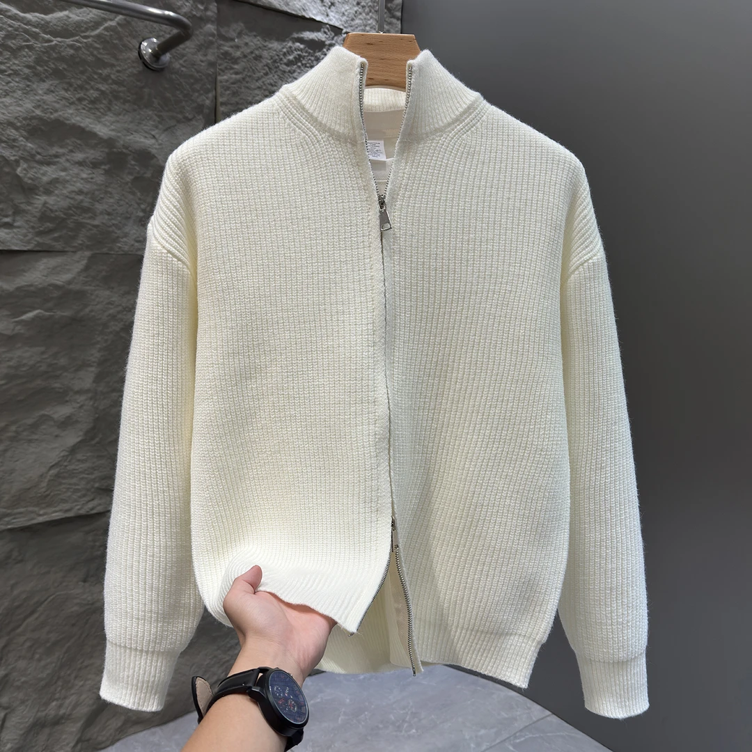 2025秋季新款男士百搭立领拉链开衫毛衣外套时尚休闲针织衫上衣