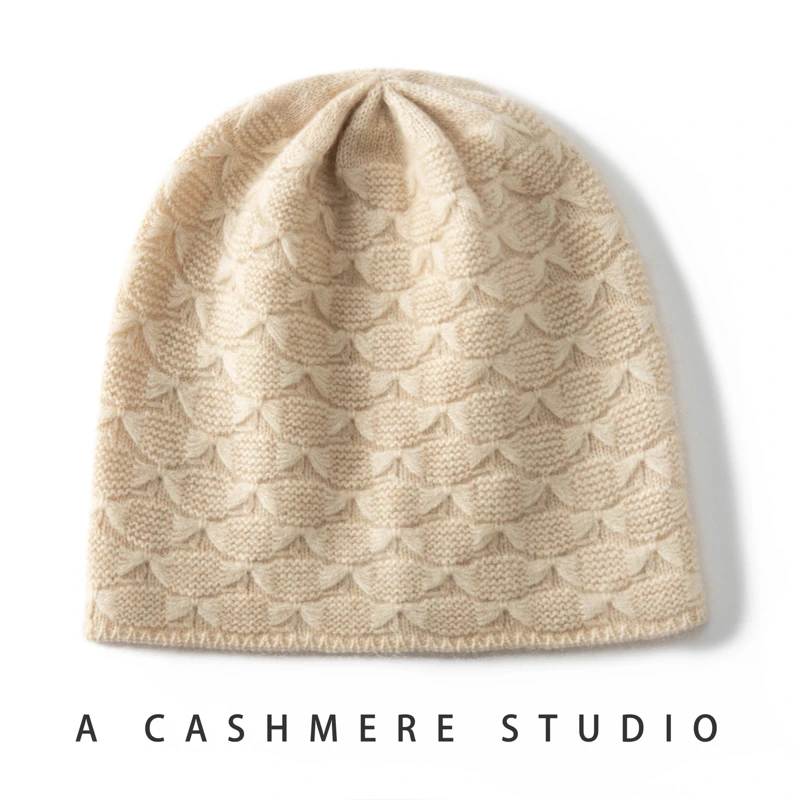 ZD-340# 山羊绒提花帽子女立体纯色针织包头帽秋冬241