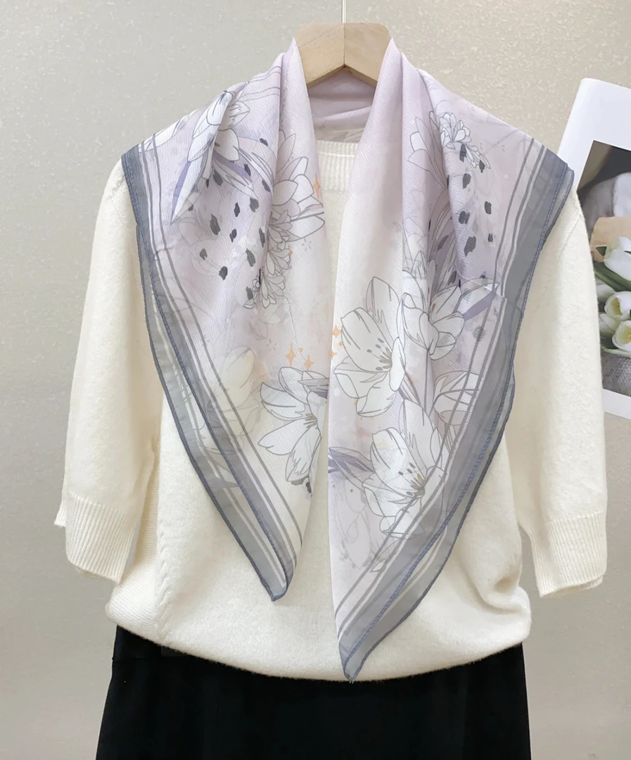 （670）原创法式复古桑蚕丝棉方巾轻奢送母亲节礼物百搭丝巾70*70