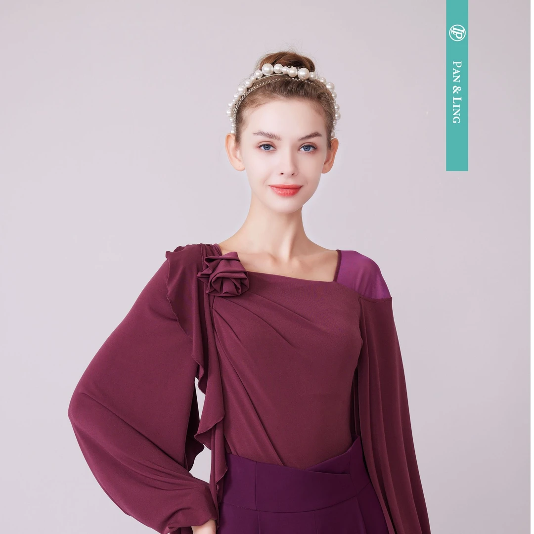 【LP舞服】原创设计-透视半肩玫瑰花显瘦修身百搭秋季女长袖上衣