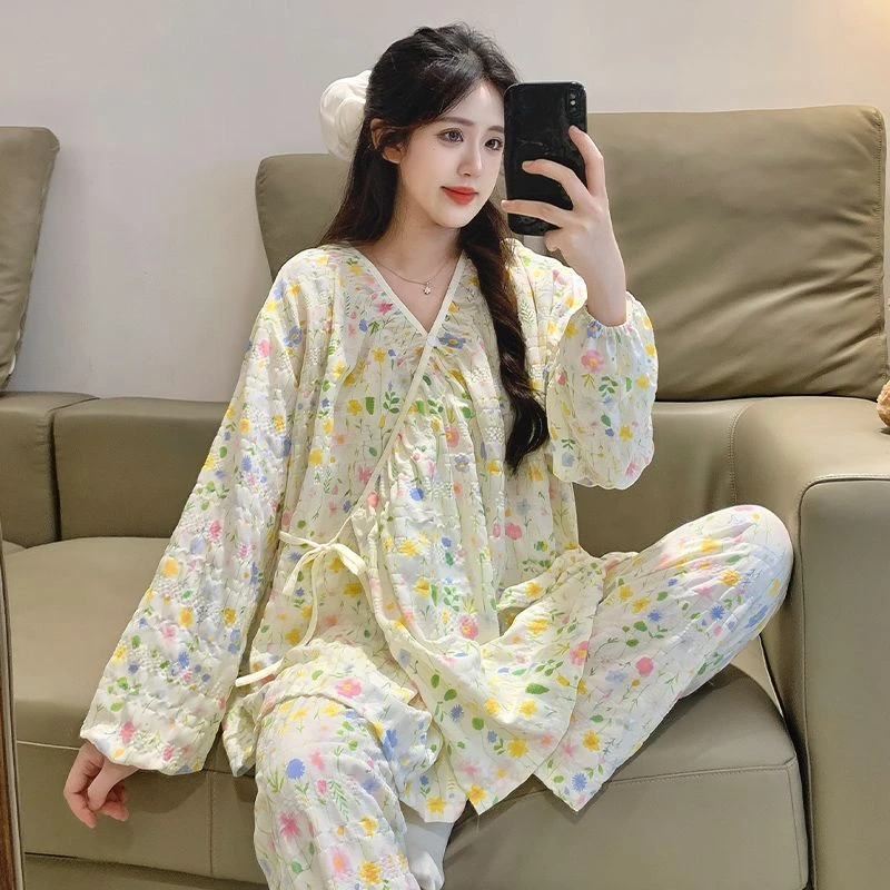 夏季薄款孕妇睡衣云朵棉月子服产后气质哺乳服长袖产妇喂奶家居服