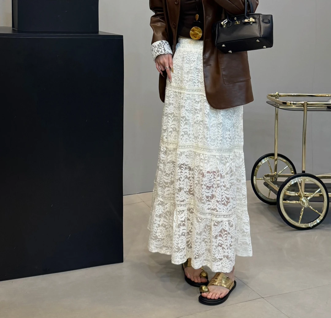 韩版chic蕾丝A字半身裙春夏新款高级感洋气显瘦百搭气质休闲复古