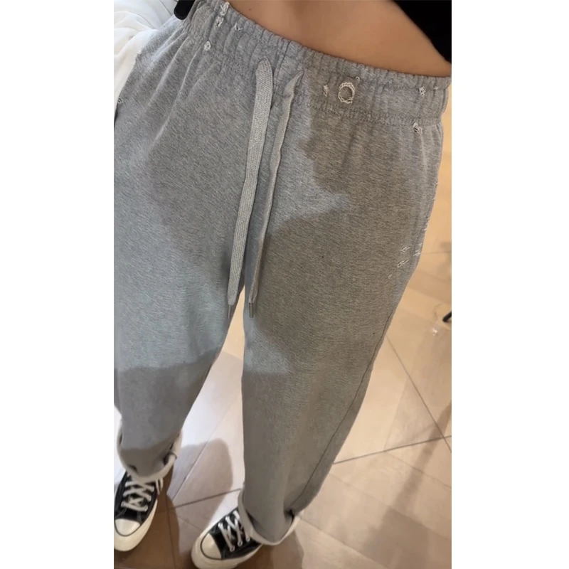 萱贝纯高腰显瘦直筒休闲裤女2025春季新款韩版时尚松紧腰抽绳卫裤