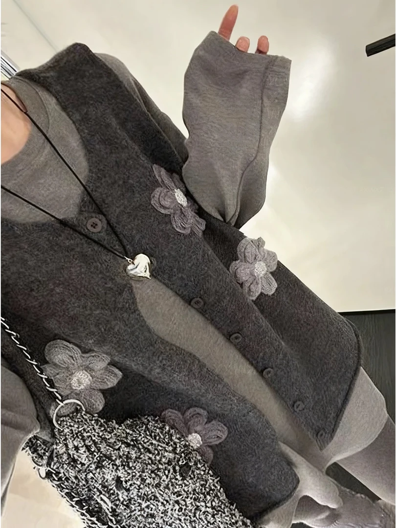 时尚孕妇秋季提花针织无袖马甲背心马甲宽松型T恤上衣+打底裤套装