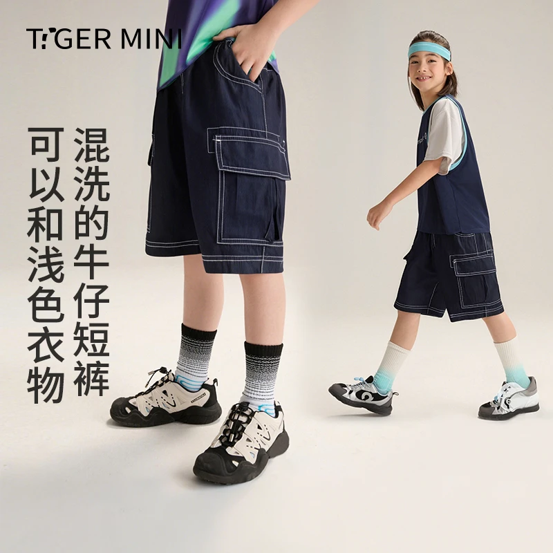 夏季新款儿童户外休闲牛仔短裤工装风大口袋时髦有料