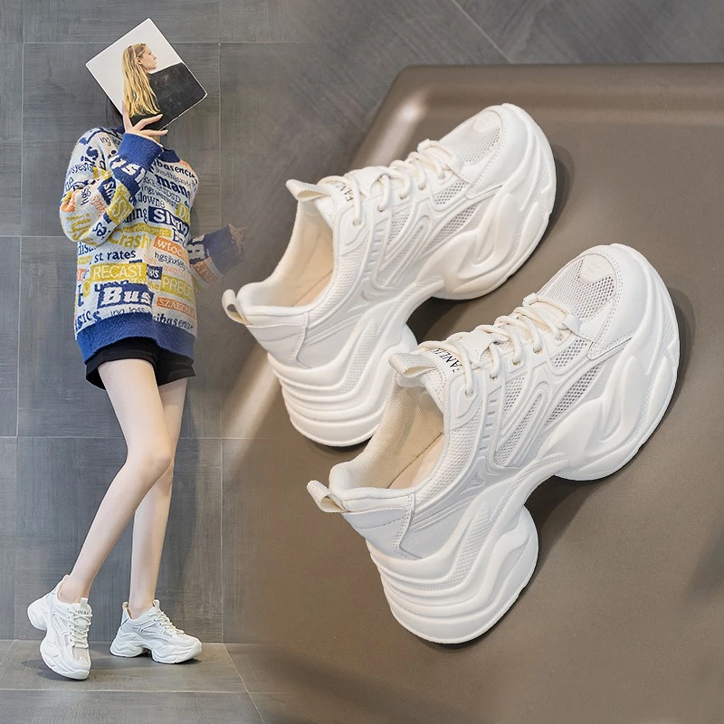 网面老爹鞋女夏季2025新款品质厚底增高显瘦女鞋百搭轻便小白鞋子