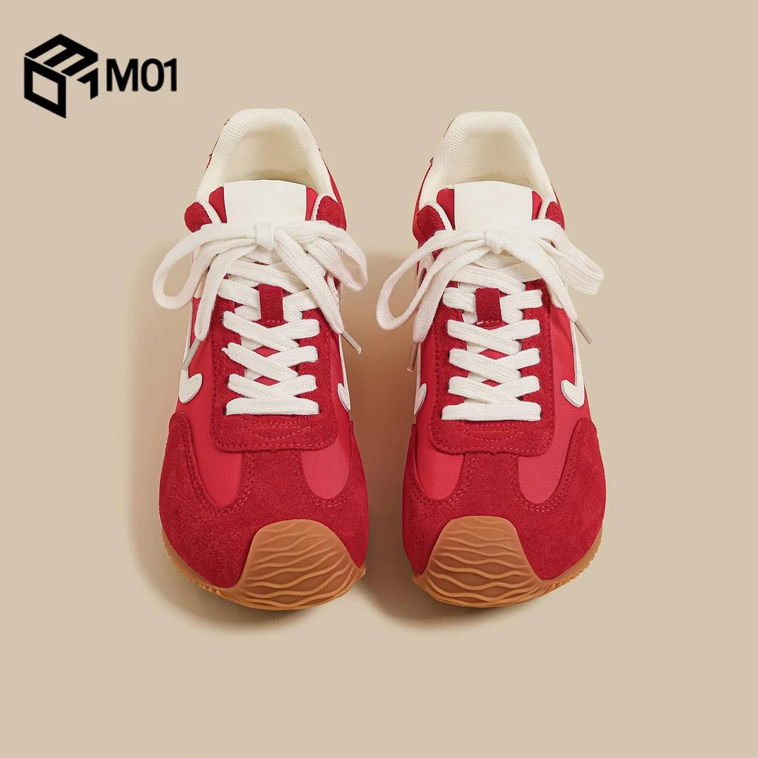 M01秋季新款厚底德训鞋女红色阿甘老爹鞋丑萌复古网红运动休闲鞋