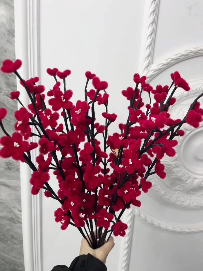 新年观赏红梅花枝纯手工diy扭扭棒花束材料包不掉色不掉毛