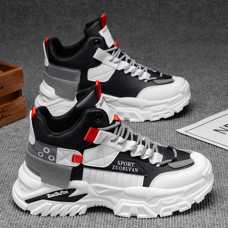 高帮男鞋2025秋冬季新款休闲运动鞋厚底耐磨皮面防滑工装鞋潮鞋
