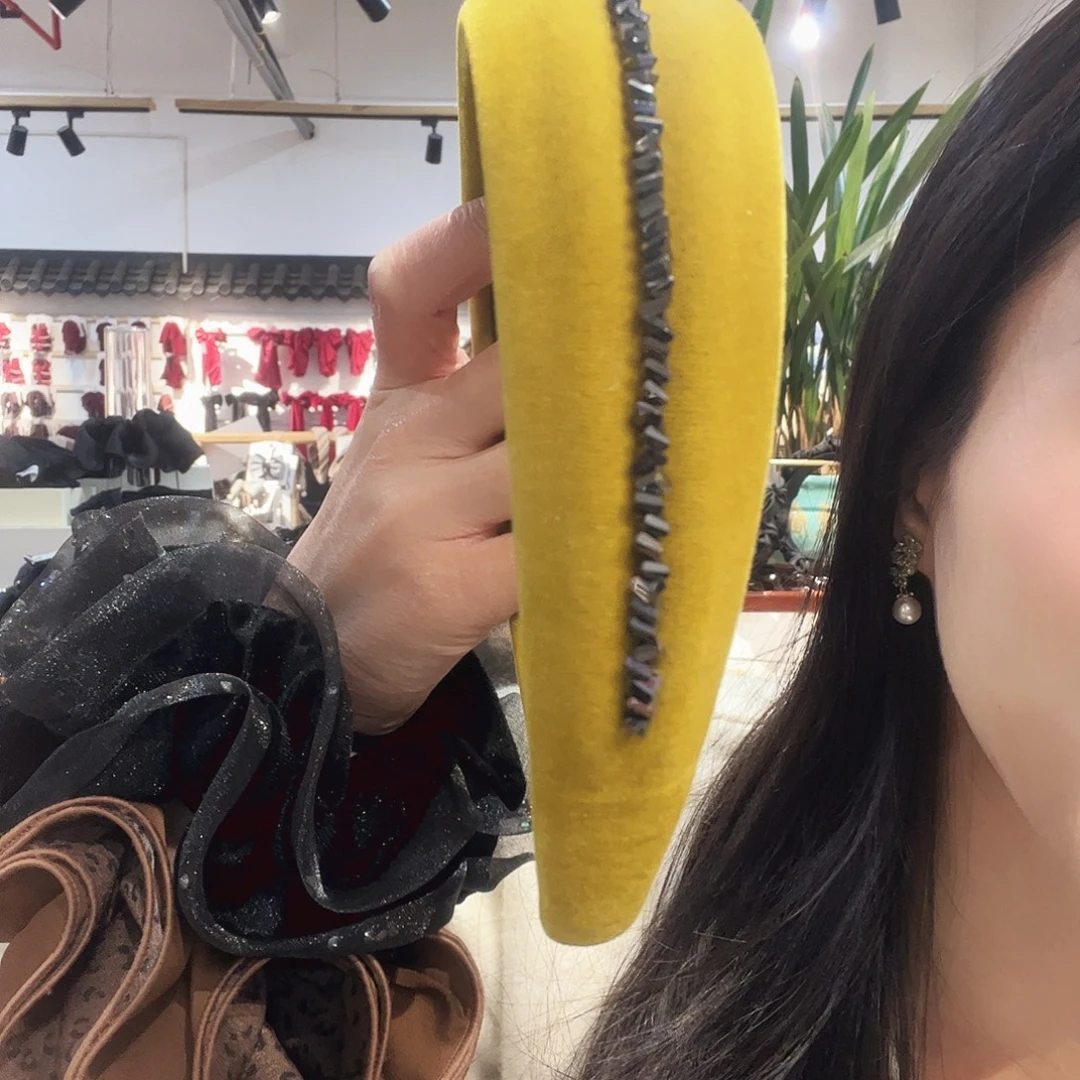 布艺铁合金黄色钻发箍