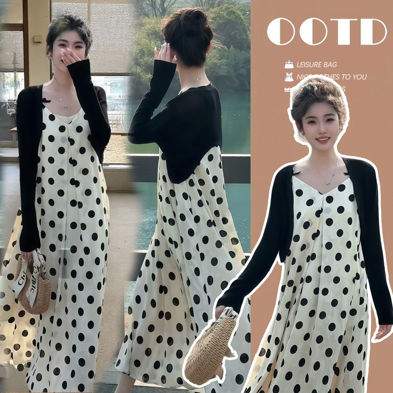 日本孕妇装2025新款夏装连衣裙时尚波点百搭短袖洋气时髦大码裙子