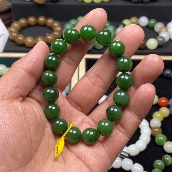 和田玉手串未镶嵌新疆碧玉亮光圆珠