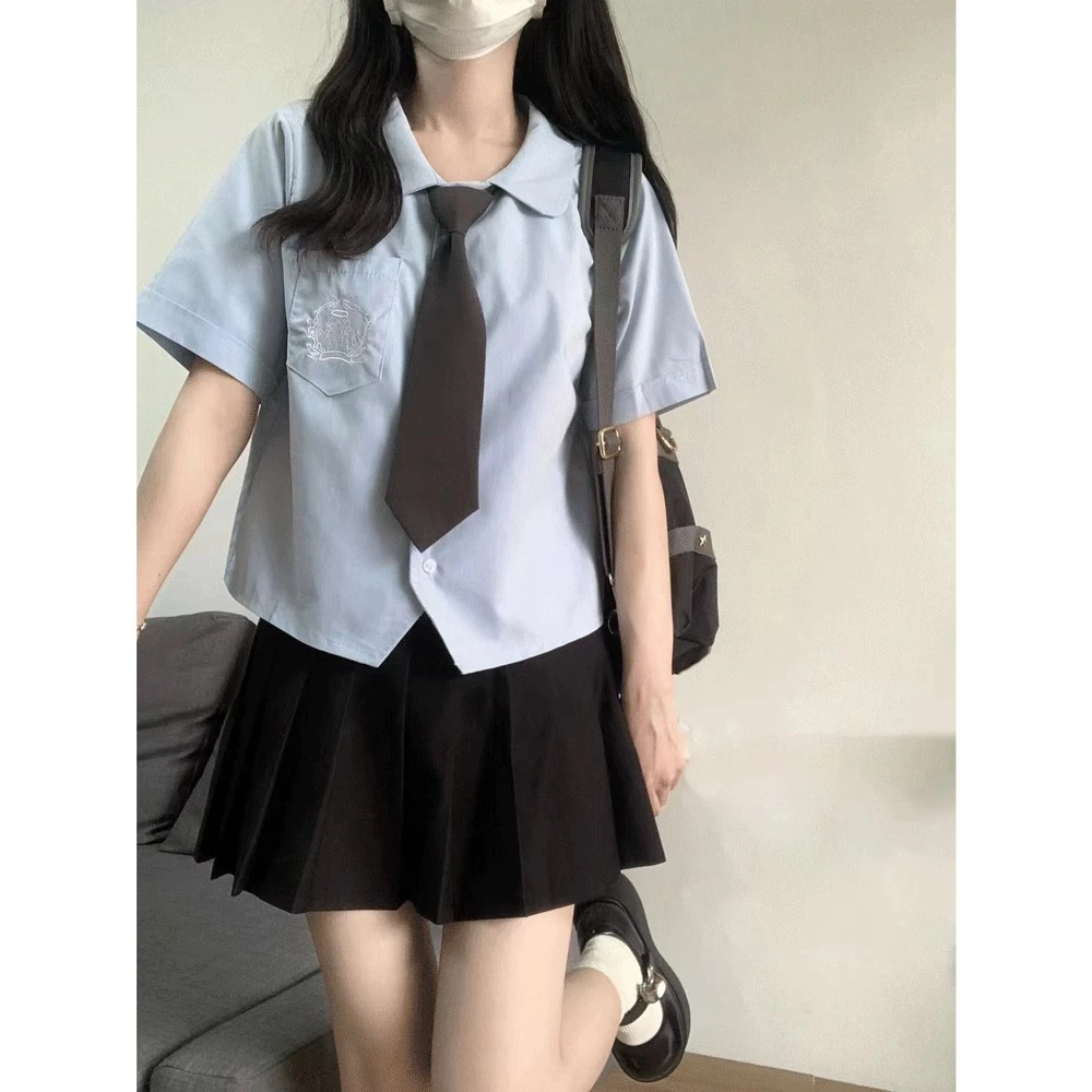 夏季盐系穿搭小个子炸街韩剧气质jk制服学院风衬衫裙子两件套装女