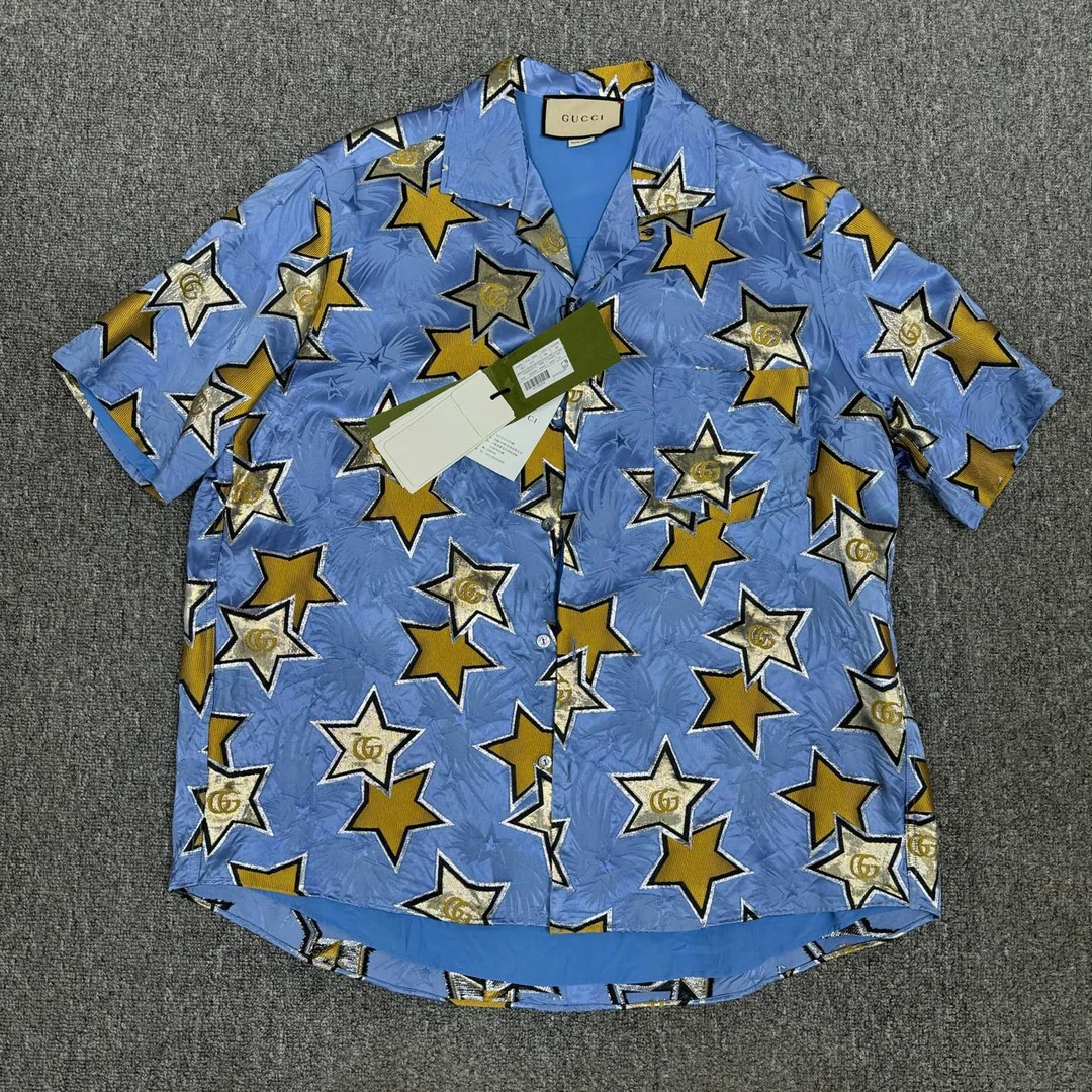 11746199 Gucci古驰 蓝色满印双G短袖衬衫 未使用带吊牌44码