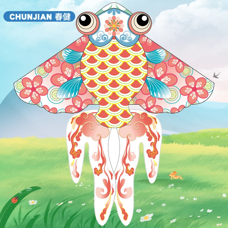 国潮金鱼风筝潍坊精品设计款新手微风简单起飞风筝粉丝带线轮