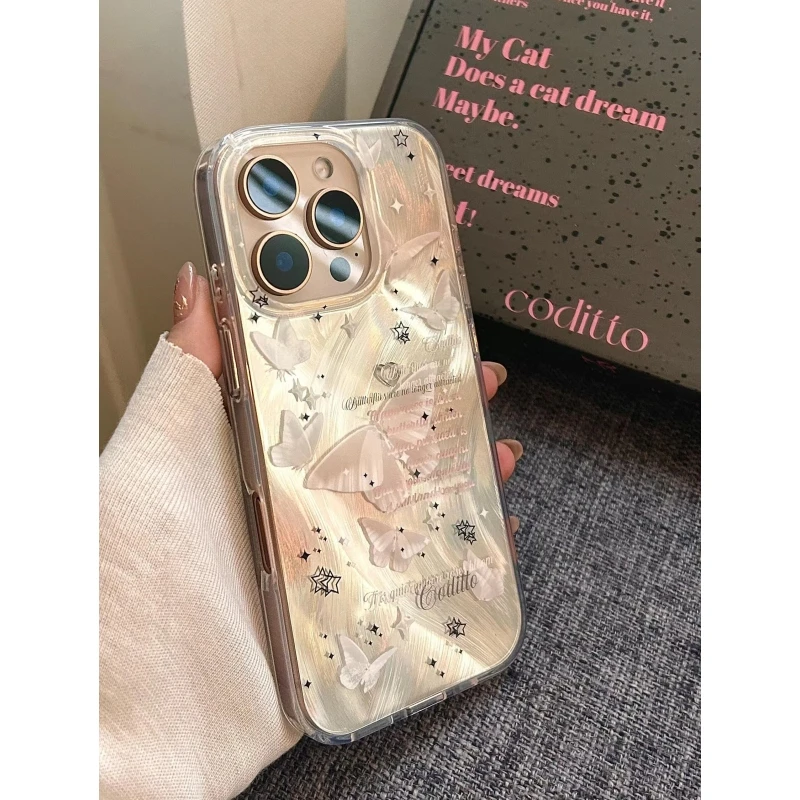 奥菲顿渐变星星蝴蝶适用iPhone16/15promax羽纱苹果手机壳13/12套