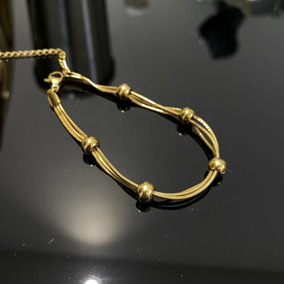 钛钢手链 三层珠珠手链五球手链AL446-5