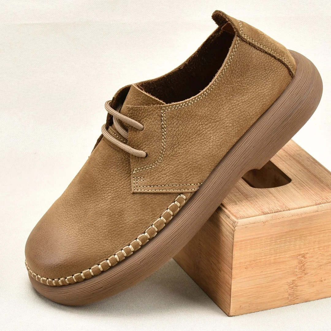 新款休闲皮鞋男款复古时尚真皮低帮马丁靴软底软皮男士大头鞋