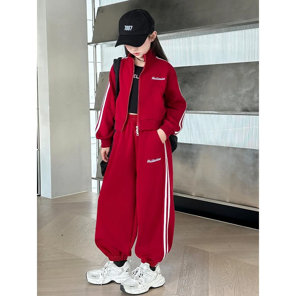 FAVMARTHA中大女生套装2025新款夹克休闲裤两件套女生时尚运动服