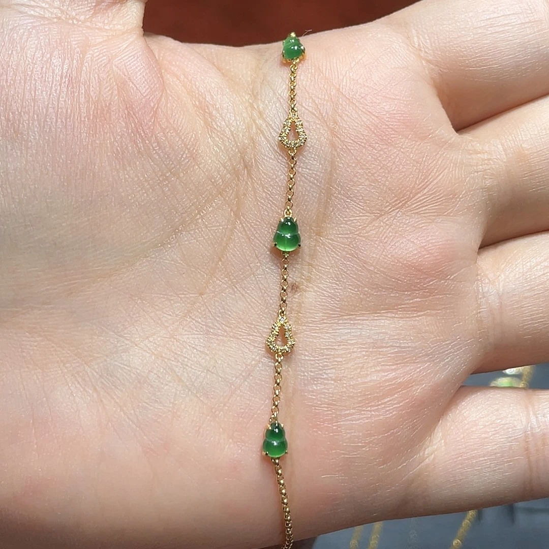 在***你翡翠18K金镶嵌手链翡翠
