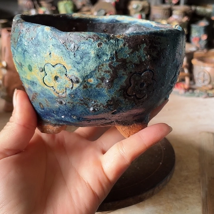 粗陶手工透气花盆