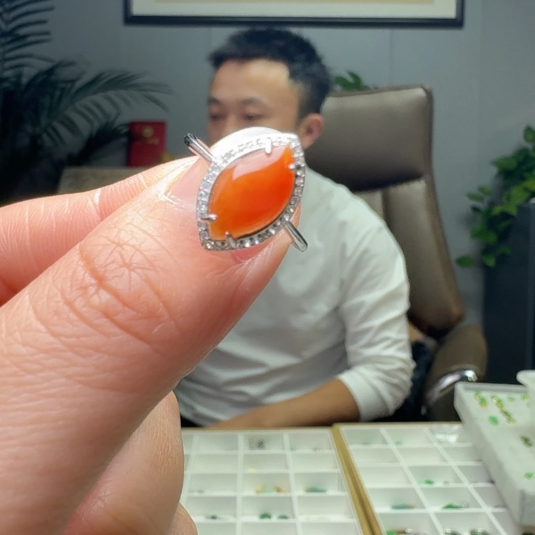 翡翠银S925镶嵌戒指天然