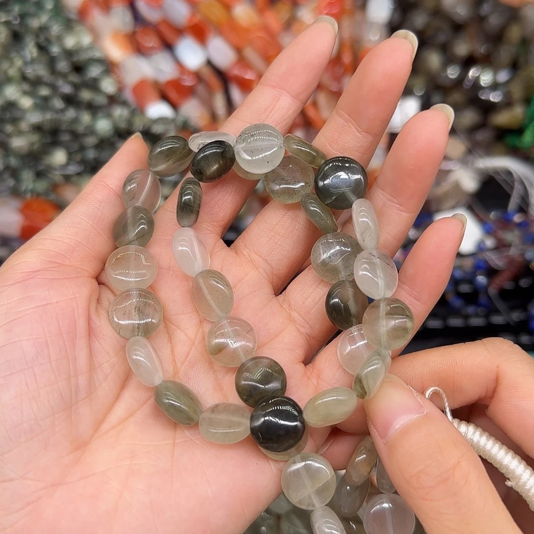 玛瑙/玉髓合金珠宝半成品绿水晶12mm一条圆饼