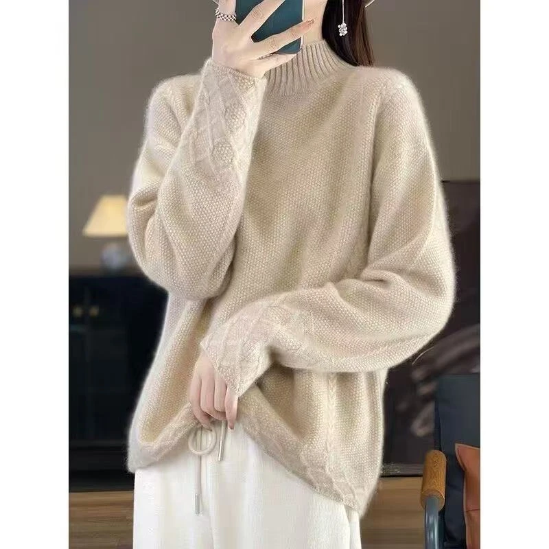 高端女士复古羊绒衫女加厚半高领妈妈纯山羊绒秋冬针织打底毛衣