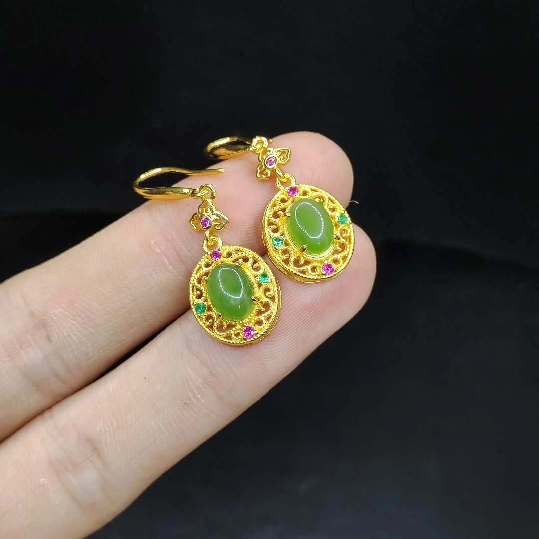 【老三珠宝】和田玉蛋面耳钩X9【多样性发其一】约7-6-3mm