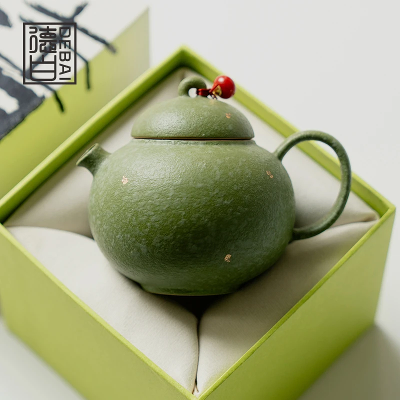 德白青橘洒金陶瓷圆肚茶壶功夫茶具中式泡茶壶单壶高端送礼礼盒装