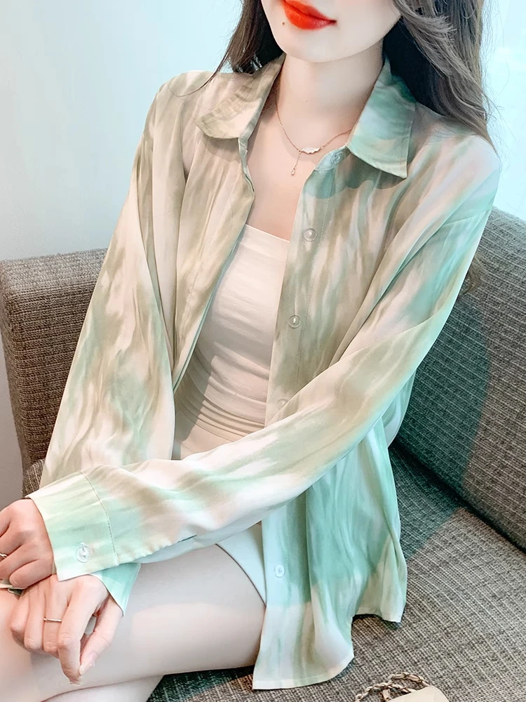 高级感长袖薄款雪纺衬衫女士夏季韩版开衫女生韩系ins衣服上衣