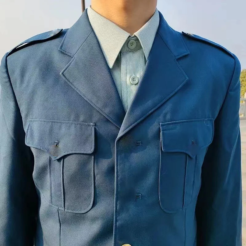 全毛凡立丁小西领套装男士春秋经典老式蓝色长款休闲百搭