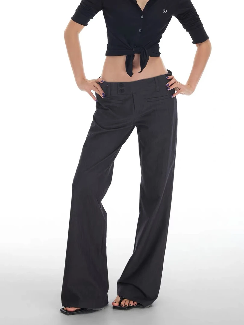 窄版直筒裤女薄款显瘦低腰垂感百搭灰色微喇西装裤休闲裤女拖地裤