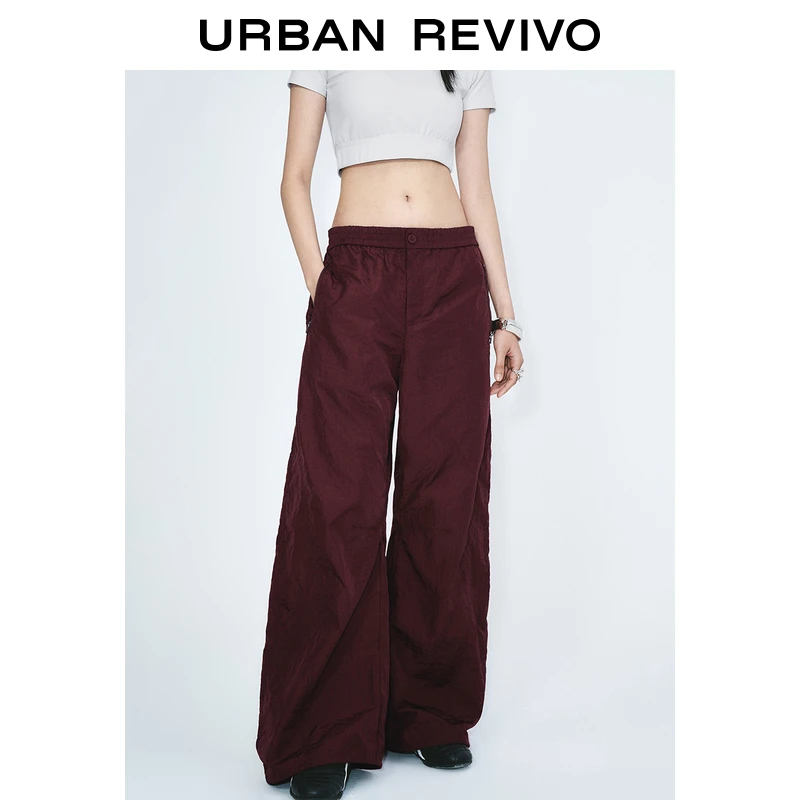 UR2025春季新款女休闲运动风松紧腰超长款阔腿裤UYV650032