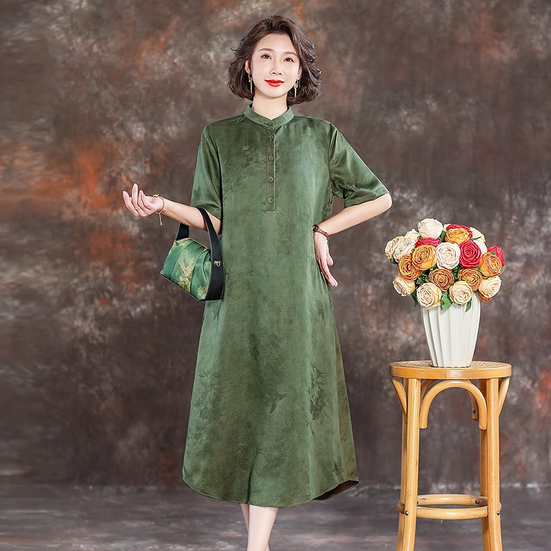 齐黛香云纱高端连衣裙正品旗舰店2025新款宽松大码桑蚕丝真丝袍子