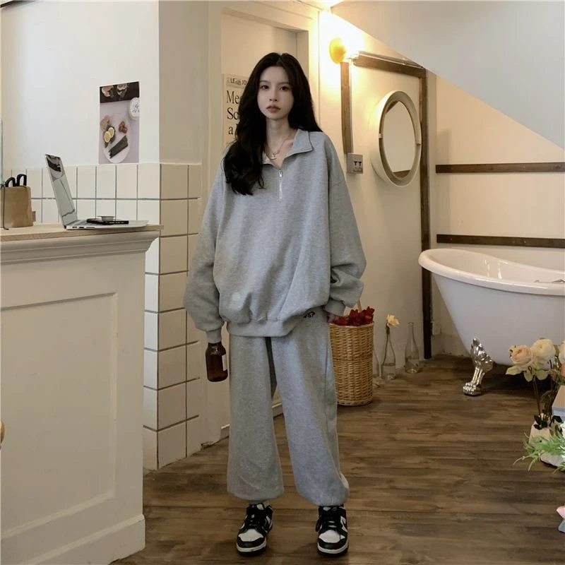 灰色外套女2022秋装新款正肩卫衣慵懒宽松小个子长袖上衣ins潮流