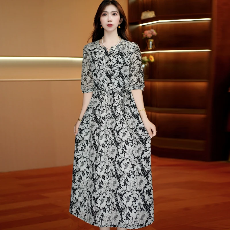 青花含香裙 气质中长款时连衣裙百搭遮肉裙子