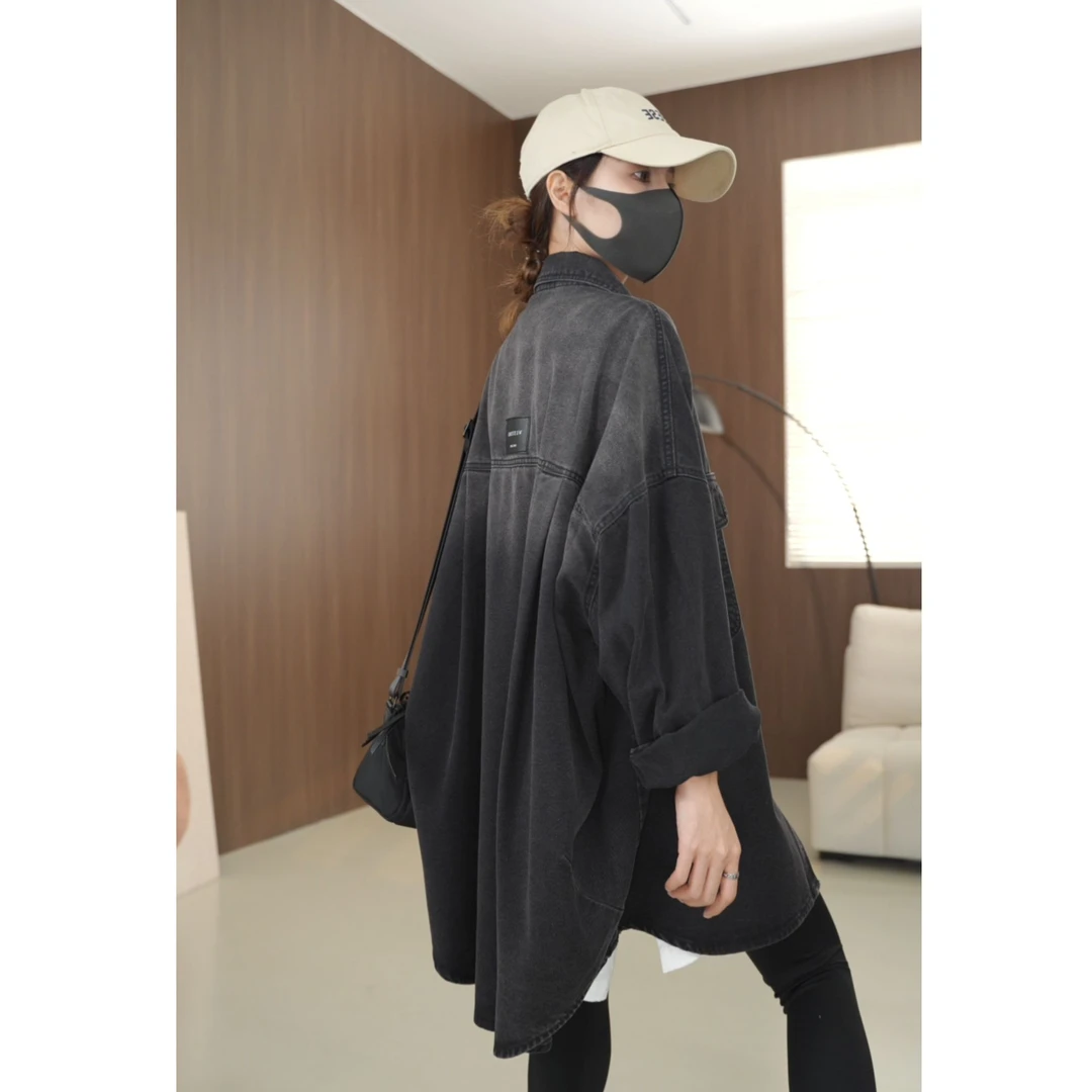 【高个子版本-身高160以上】重工洗水渐变做旧牛仔衬衣外套 22831