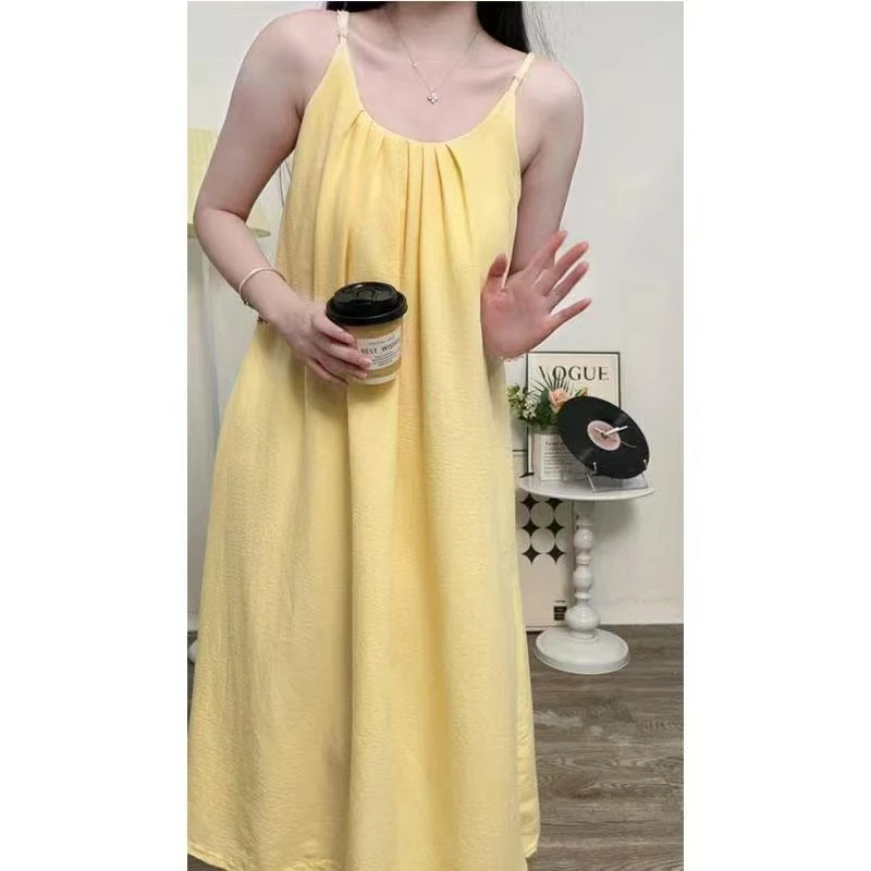 吊带睡裙带胸垫女薄款夏季款云朵棉吊带长裙露背度假裙高级感睡衣