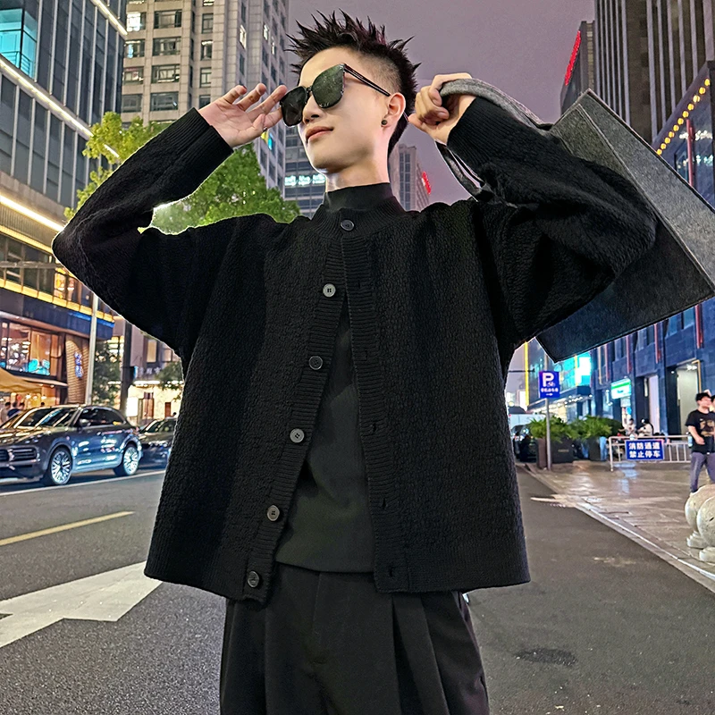 树皮纹针织开衫男款秋季潮流高级感男装老钱风毛衣外套痞帅夹克衫