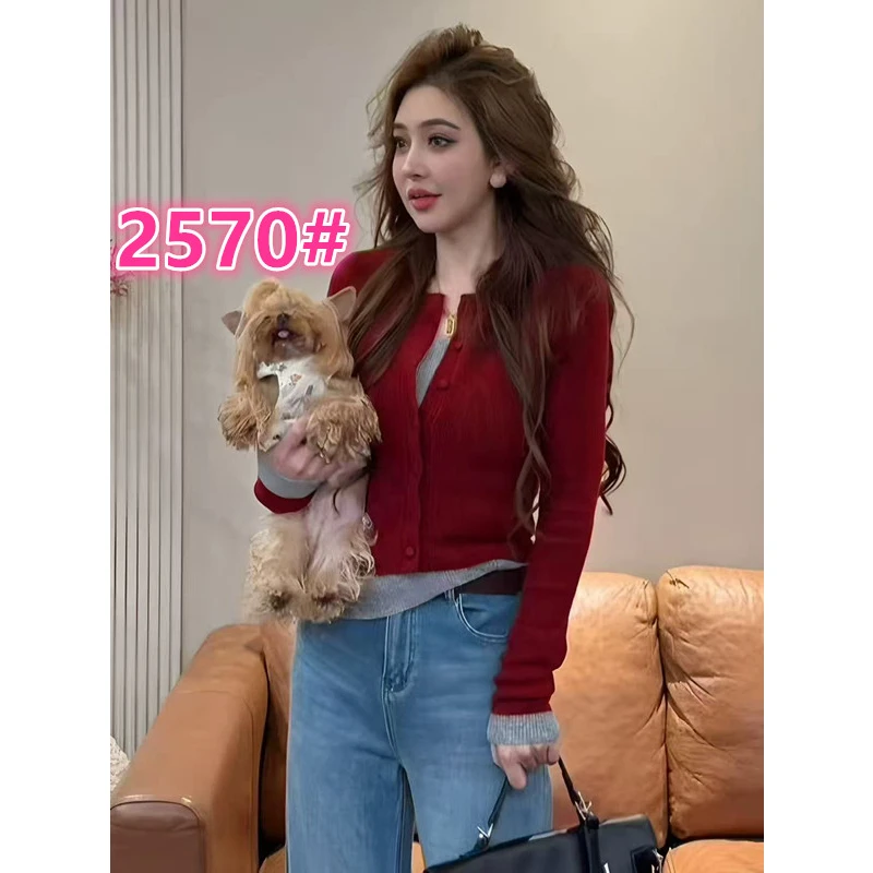 2025秋冬季新款时髦洋气百搭显瘦撞色假两件针织衫打底毛衣女