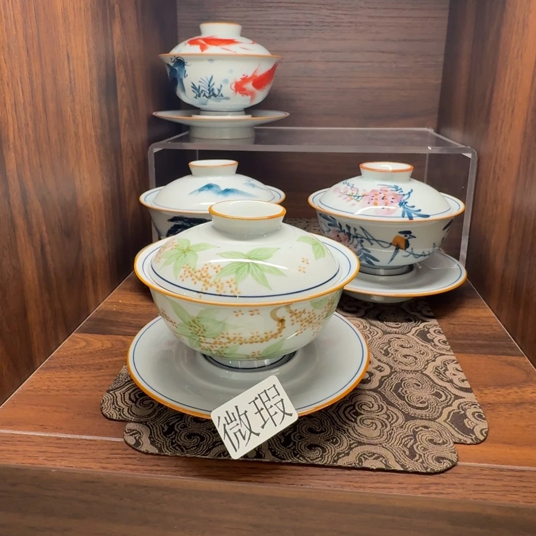 釉下手绘茶具微瑕