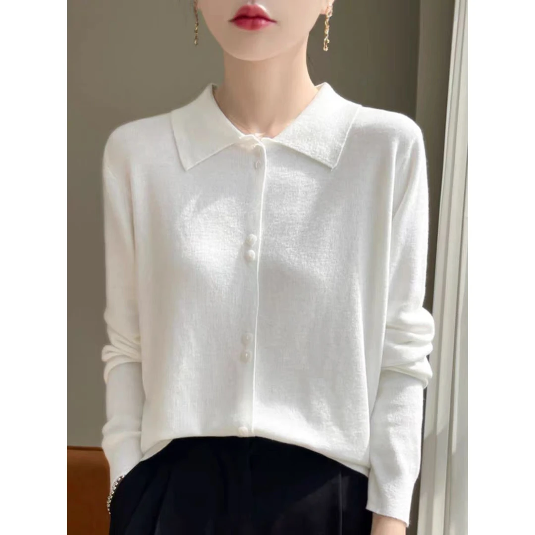 /双扣衬衫领/新款薄款POLO领针织衫时尚百搭上衣打底衫外套 DTY65