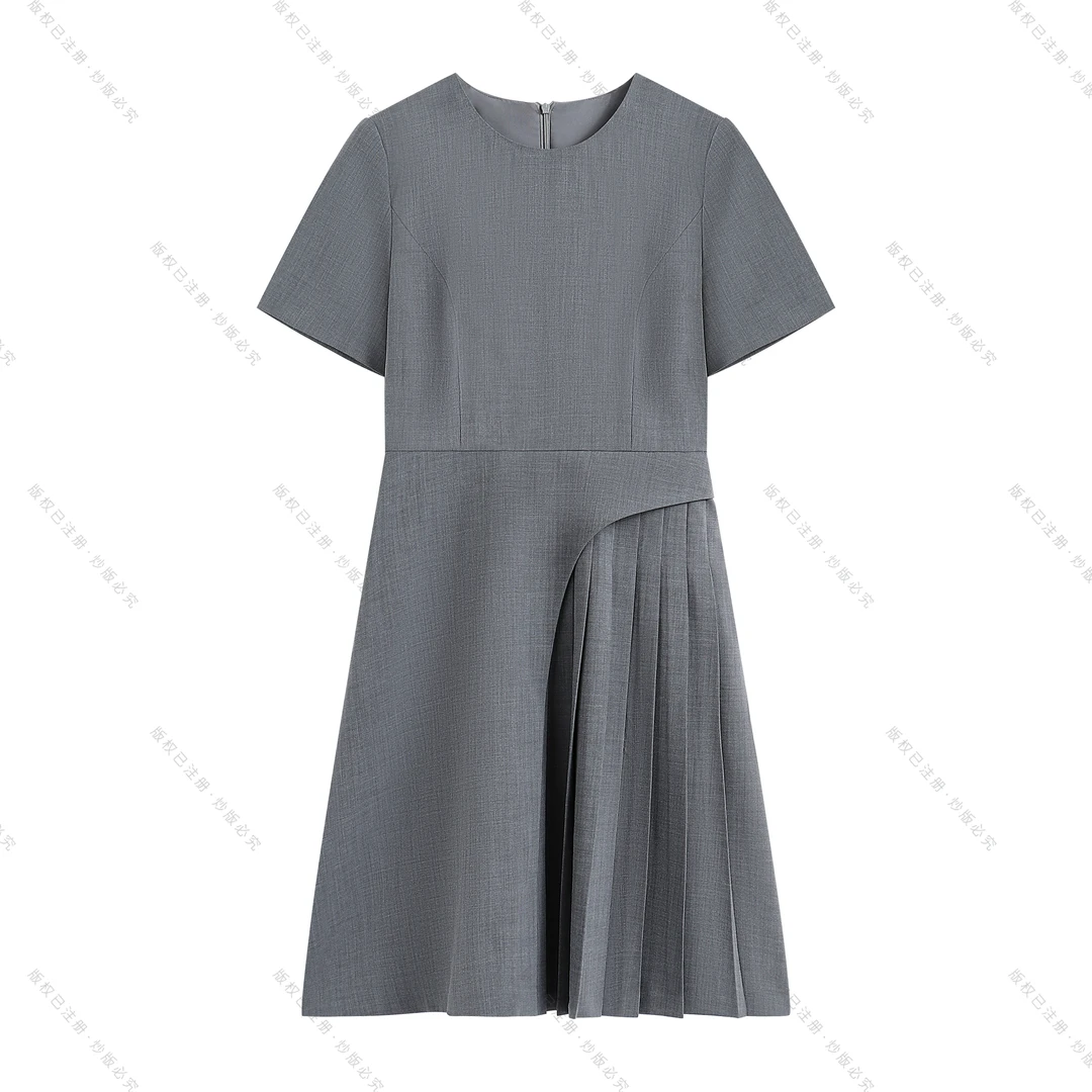【南油虹姐】夏季轻职风拼接立体裁剪连衣裙修身设计师短袖女士裙子