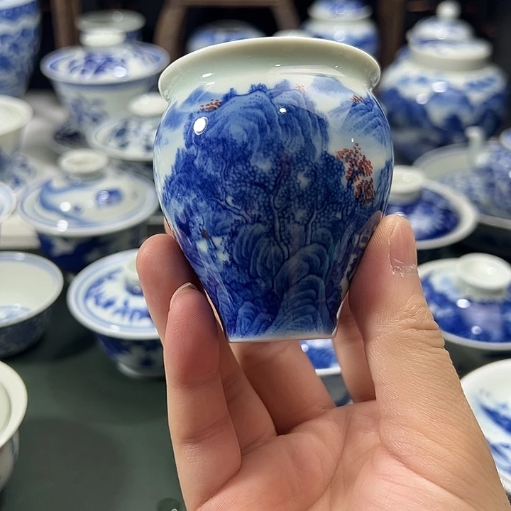 柴窑工笔山水花瓶杯
