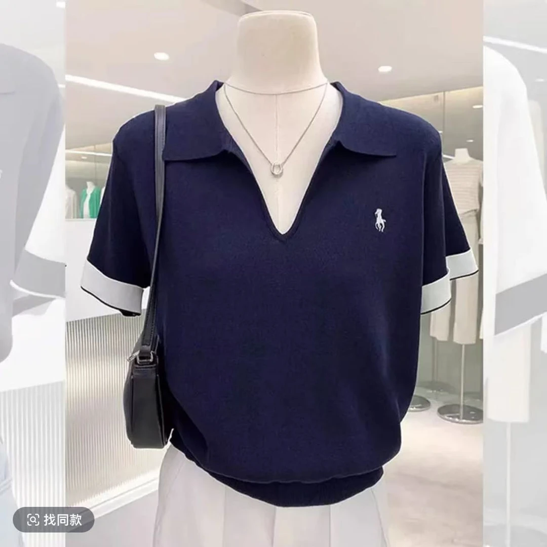 【优质面料】夏季新款刺绣撞色套头修身显瘦百搭气质时尚洋气减龄