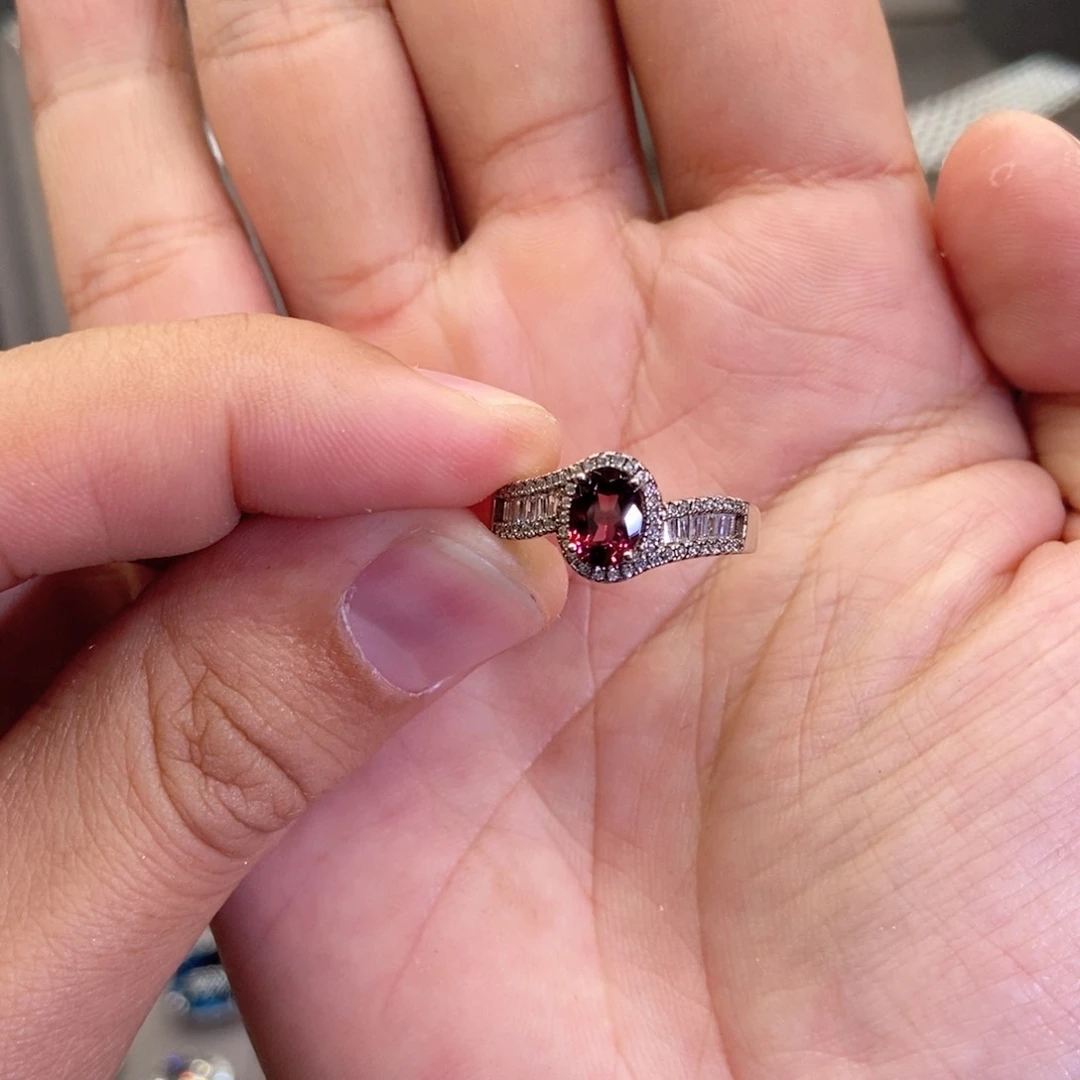 石榴石戒指银S925镶嵌睿*