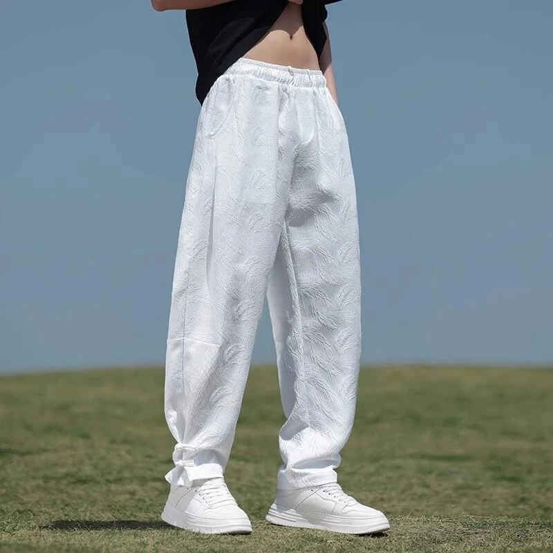 仓石一树中国风宽松提花休闲裤男士夏季潮流新中式盘扣束脚哈伦裤